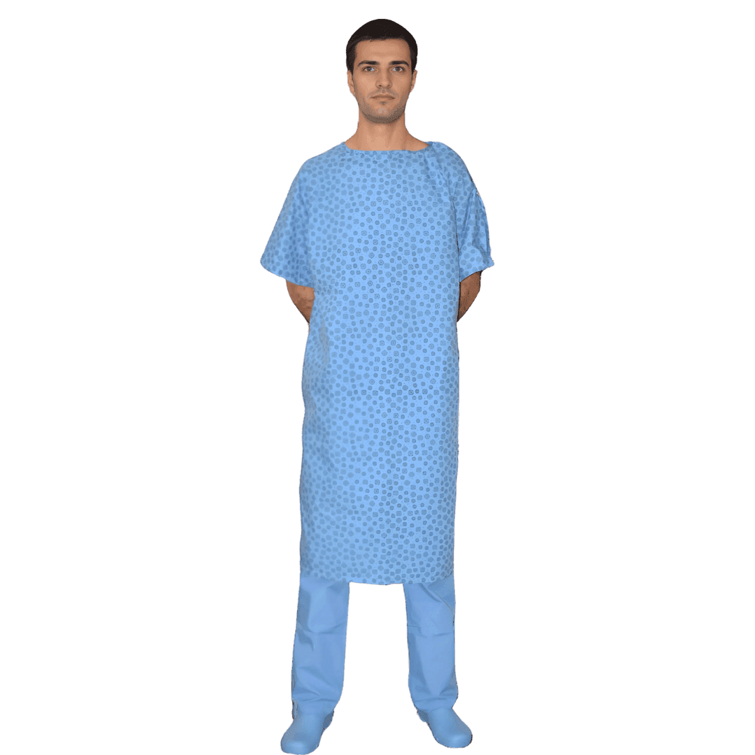Desenli Hasta Önlüğü Yetişkin - Mavi